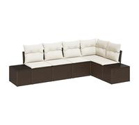 vidaXL Set di divani da giardino 5 pezzi con cuscino in resina intrecciata marrone - seduta modulare da esterno - per adulti - Mobili - Divano a 3 posti - Panca da taglio per terrazza