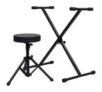 vidaXL Set Supporto per Tastiera con Sgabello Nero