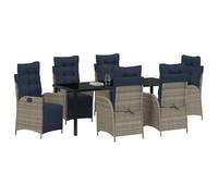 vidaXL Set tavolo da pranzo da giardino con cuscino, 7 pezzi, grigio e nero, set da pranzo moderno da giardino e terrazza, sedie ergonomiche, rattan resistente alle intemperie, schienale regolabile