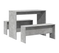 vidaXL Set Tavolo da Pranzo e Panche 3 pz Grigio Cemento in Truciolato, Set Tavolo da Pranzo, Set Tavolo e panche, Set Sala da Pranzo con Panca