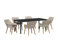 vidaXL Set Tavolo da Pranzo Patio 200 cm Grigio Chiaro e Nero, con Superficie in Vetro Temperato e Struttura in Acciaio Rivestita in Polvere. Wicker Resistente alle Intemperie. Include 6 Sedie per A