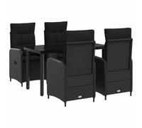 vidaXL Set Tavolo da Salotto con cuscino con cuscino 5 pcs Nero, Mobili Moderni, Set Divani Esterni, Tavolo Patio, Sedia Giardino, Relax, Lounge Contemporanea, Estate Comfort