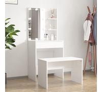 vidaXL Set Tavolo da Toeletta Bianco con LED in Legno Multistrato