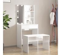vidaXL Set Tavolo da Toeletta Bianco Lucido con LED Legno Multistrato
