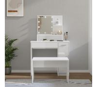 vidaXL Set Tavolo da Toeletta Bianco Lucido con LED Legno Multistrato