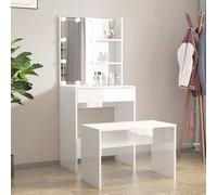 vidaXL Set Tavolo da Toeletta Bianco Lucido con LED Legno Multistrato