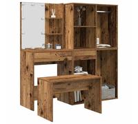 vidaXL Set Tavolo da Toeletta con LED Legno Antico Legno Multistrato