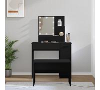 vidaXL Set Tavolo da Toeletta con LED Nero in Legno Multistrato