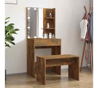 vidaXL Set Tavolo da Toeletta con LED Rovere Fumo in Legno Multistrato