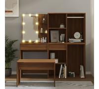 vidaXL Set Tavolo da Toeletta con LED Rovere Marrone Legno Multistrato