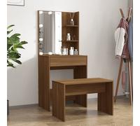 vidaXL Set Tavolo da Toeletta con LED Rovere Marrone Legno Multistrato