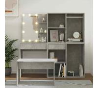 vidaXL Set Tavolo da Toeletta Grigio Cemento con LED Legno Multistrato