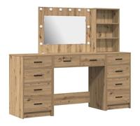 vidaXL Set Tavolo da Trucco 3 Pezzi con Specchio LED Quercia Artigianale Legno Ingegnerizzato Ampio Spazio di Archiviazione Cassetti Vanity Moderna per Rituali di Trucco e Toeletta Contemporanea