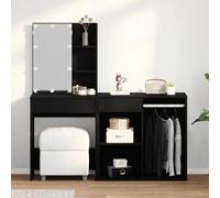 vidaXL Set Tavolo da Trucco LED Rovere Nero 140 x 40 x 140 cm