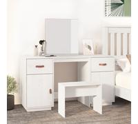 vidaXL Set Toeletta con Specchio Bianco in Legno Massello di Pino