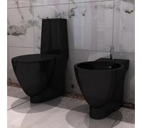 vidaXL Sanitari da bagno a parete WC e bidè in ceramica nera