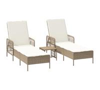 vidaXL Set di lettini regolabili beige e bianco crema sedie da giardino con tavolo resistente ai raggi UV, per terrazze, giardini, balconi, mobili moderni rattan, acqua