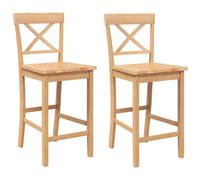 vidaXL Sgabelli da Bar 2 pz Naturale Legno Massello di Hevea, sedia, sgabello da bar da cucina, sedia da bistrot, sgabello da bar per la colazione