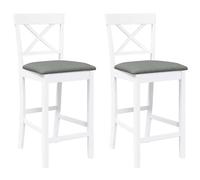 vidaXL Sgabelli da Bar con Cuscini 2 pz Bianco Legno Massello di Hevea, sedia, sgabello da bar da cucina, sedia da bistrot