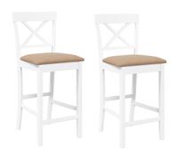 vidaXL Sgabelli da Bar con Cuscini 2 pz Bianco Legno Massello di Hevea, sedia, sgabello da bar da cucina, sedia da bistrot