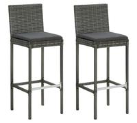 vidaXL Sgabelli da Bar con Cuscini 2 pz Grigi in Polyrattan