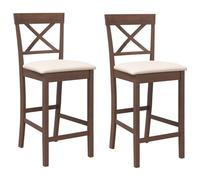 vidaXL Sgabelli da Bar con Cuscini 2pz Marrone Legno Massello di Hevea, sedia, sgabello da bar da cucina, sedia da bistrot
