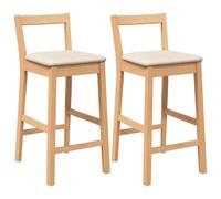 vidaXL Sgabello da bar con cuscino, 2 pezzi, legno massello naturale, in gomma, sedia, sgabello da cucina, pub, sedia da bistrò, sedia da ristorante, sedia da bancone