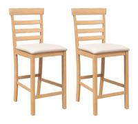 vidaXL Sgabelli da Bar con Cuscini 2pz Naturale Legno Massello Hevea, Sedia, Sgabello da Bar da Cucina, Sedia da bistrot