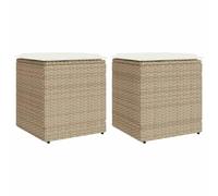 vidaXL Sgabelli Giardino con Cuscini 4pz Beige 40x40x43 cm Polyrattan, Sgabello da Giardino portaoggetti, Seduta da Esterno, Sgabello a cubo