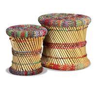 vidaXL Sgabello con Motivi Chindi 2 pz Multicolore in Bambù