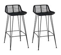 vidaXL Sgabello da bar 2 pcs Nero 44 x 46 x 91 cm Rattan e acciaio, Sedia moderna per sala da pranzo, sgabello da bar, arredo in rattan, design intrecciato, per casa chic