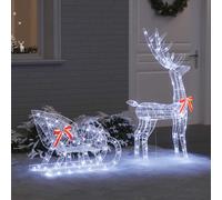 vidaXL Slitta trainata da Renna Bianco Freddo 70 x 26 x 128.5 cm, Decorazione Natalizia Moderna, Renna LED, Figurina Resistente, per Interno e Esterno, Mostra di Luce Festiva