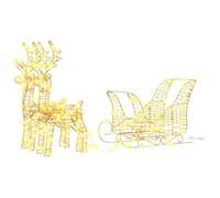vidaXL Slitta trainata da Renna Bianco Caldo 30 x 12 x 55 cm Pet, Decorazioni di Natale LED Moderne, Eleganti Renne, Decorazioni per Interni ed Esterni, Illuminazione Calda