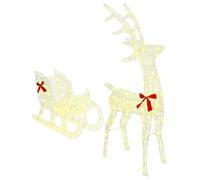 vidaXL Slitta trainata da renna Bianco caldo 70 x 26 x 128.5 cm, Decorazione Natalizia Moderna, Renna LED, Figurina Resistente, Per Interno e Esterno, Mostra di Luce Festiva