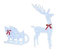 vidaXL Slitta trainata da Renna Bianco Freddo 70 x 26 x 128.5 cm, Decorazione Natalizia Moderna, Renna LED, Figurina Resistente, per Interno e Esterno, Mostra di Luce Festiva