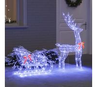 vidaXL Slitta trainata da Renna Blu 70 x 26 x 128.5 cm Acrilico, Decorazione Natalizia Moderna, Renna LED, Figurina Resistente, per Interno e Esterno, Mostra di Luce Festiva