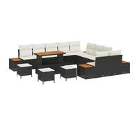 vidaXL Sofà da Giardino per 4 Persone, con Cuscini Neri e Crema Bianca, in Rattan Sintetico. È Elegante e Comodo, Perfetto per terrazza, Patio, Lounge e pranzi all'aperto. Set Resistente alle intempe
