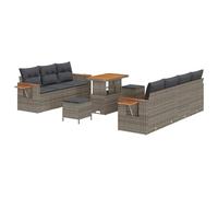 vidaXL Sofà Giardino 10 Pezzi con Cuscini Grigio Polyrattan Acacia Posti per Patii e Giardini Sofà Patio Flessibile Sezionale Loveseat Arredo Imbottito Moderno