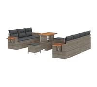vidaXL Sofà Giardino 10 Pezzi con Cuscini Grigio Polyrattan Acacia Posti per Patii e Giardini Sofà Patio Flessibile Sezionale Loveseat Arredo Imbottito Moderno