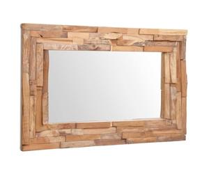 vidaXL Specchio decorativo in teak, realizzato a mano, con 4 ganci per appenderlo, specchio da parete, specchio decorativo, 90 x 60 cm