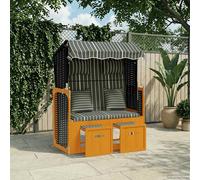 Strandkorb con Cuscini Polyrattan Legno Massello Nero e Grigio