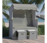 vidaXL Strandkorb con Tettoia in Polyrattan e Legno Massello Grigio