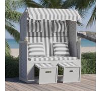 vidaXL Strandkorb Cuscini Polyrattan e Legno Massello Grigio e Bianco
