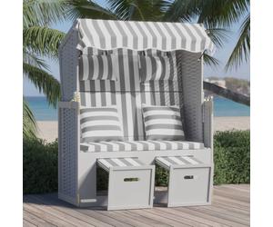 vidaXL Strandkorb Cuscini Polyrattan e Legno Massello Grigio e Bianco