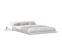 vidaXL Struttura Letto a Terra con Tavolini Bianchi 140X200Cm Legno Massello Design Integrato Soluzione di Archiviazione Mobili per Camera da Letto Adulti Stile Giapponese Durevole Minimalista