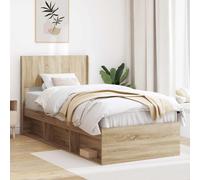 vidaXL Struttura del letto con stoccaggio e testata 3 pcs, Letto Moderno, Forma Rettangolare, Soluzione per Riporre, Design a Listelli, Stile Funzionale, Arredo Pratico