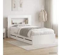 vidaXL Telaio del letto con storage con testiera Bianco 75 x 190 cm, Letto moderno e pratico, telaio rettangolare, arredamento elegante per la camera, casa ordinata