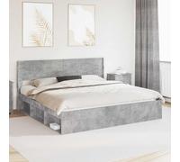vidaXL Struttura del letto con stoccaggio e testata Grigio Cemento, Letto Moderno, Forma Rettangolare, Soluzione per Riporre, Design a Listelli, Stile Funzionale, Arredo Pratico