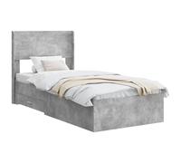 vidaXL Struttura letto con testiera e contenitore grigio cemento, letto rettangolare moderno, mobile funzionale, risparmio di spazio, design con doghe per la tua camera da letto