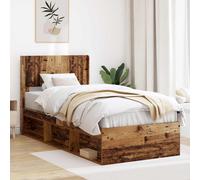 vidaXL Struttura del letto con stoccaggio e testata Legno antico, Letto Moderno, Forma Rettangolare, Soluzione per Riporre, Design a Listelli, Stile Funzionale, Arredo Pratico